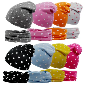 Комплект из 2 предметов, детская Шапка-шарф, Однотонная детская Шапочка-бини, теплые Весенне-осенне-зимние шапки для мальчиков и девочек, Аксессуары для шапочек для малышей