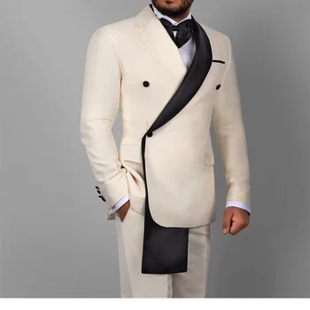 Мужские костюмы новейшего дизайна, Тонкий Модный блейзер с вырезом и шалью на лацкане, Шикарный деловой Вечерний Офисный Свадебный смокинг, 2 предмета