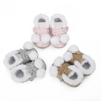 Зимние пинетки для маленьких девочек и мальчиков, первые ходунки, плюшевые зимние ботинки для малышей, теплая нескользящая повседневная обувь для новорожденных