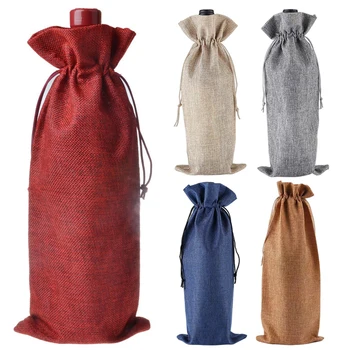 льняная сумка для вина 15x35 см, многоразовые пакеты для упаковки бутылок вина, Свадебная Рождественская вечеринка, мешочек на шнурке для красного вина, украшение подарочной сумки