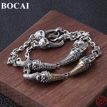 Подлинные браслеты из стерлингового серебра BOCAI S925 пробы для мужчин и женщин, новые модные черно-белые панк-украшения Little Ghost O-chain