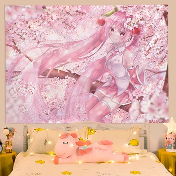 Японские обои, Кавайный Гобелен, Розовая девушка, Милая мода, Эстетичный Декоративный Фон для комнаты, Домашняя настенная живопись, ткань, произведение искусства, подарок