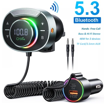 Bluetooth 5,3 FM Автомобильный Передатчик 3,5 мм AUX Адаптер MP3-Плеер PD 30 Вт QC 3,0 Быстрое Зарядное Устройство Hi-Fi Музыкальный Адаптер Громкой Связи TF