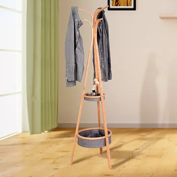 Бамбуковая вешалка для одежды со стеллажом для хранения Гостиная Спальня Φ15.1 x 66,9 дюйма