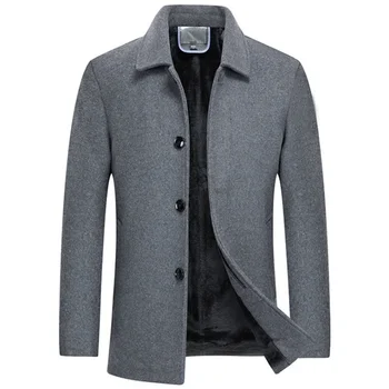 Новое мужское шерстяное пальто из смесовой шерсти Осень-зима, флисовая шерстяная куртка с лацканами, мужское элегантное повседневное теплое мужское шерстяное пальто