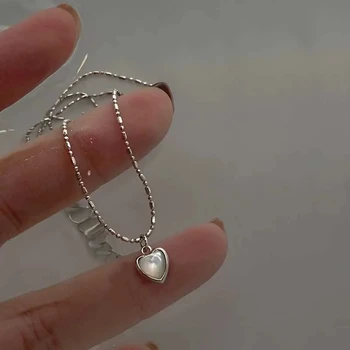 Корейское элегантное ожерелье с подвеской в виде хрустального сердца для женщин, девушки, романтическое ожерелье-цепочка серебряного цвета, мода e1083