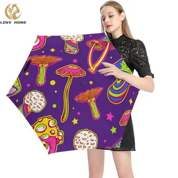 Карманный зонтик Magic Mushroom, Зонт с принтом разноцветных растений, Мини-защита от ультрафиолета, 5 складных зонтов с 6 ребрами жесткости для мужчин и женщин