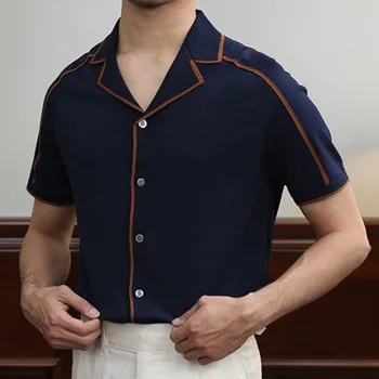 Джентльменские рукава Реглан контрастного цвета, трикотажная рубашка-поло с коротким рукавом, кардиган, летняя повседневная рубашка-поло с отворотом, Camisa Hombre