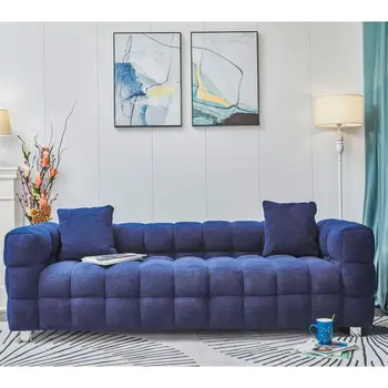Диван с двумя подушками из 81-дюймовой флисовой ткани синего цвета Подходит для гостиной и спальни