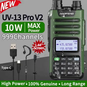 BAOFENG UV13 Pro V2 10 Вт Двухдиапазонное Высокомощное CB Радио TypeC Зарядное Устройство 16 КМ Большой Дальности Радиолюбителей Walkie Talkie UV-5R Двухстороннее Радио