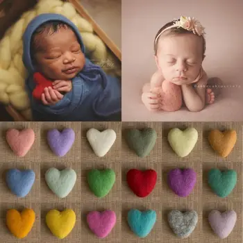 Реквизит для фотосессии новорожденных, войлочное сердечко, аксессуары для детской фотосессии из шерсти 