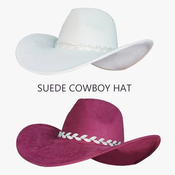 Новая замшевая ковбойская шляпа в западном стиле, Мужская Женская Ретро-джентльменская Панама, Джазовая шляпа, Уличная Ковбойская шляпа с широкими полями, Сомбреро, Кепки Hombre