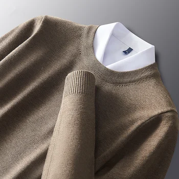 Случайные 2023 абсолютно новый мужской свитер с круглым вырезом и внешний износ фундамента мужской деловой тонкий костюм внутренний с длинным рукавом вязаный топ