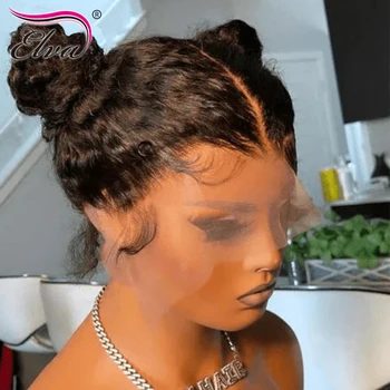 Elva Hair Полностью кружевной парик из человеческих волос 360 Бесклеевых полностью кружевных париков, предварительно выщипанных волной воды, полностью кружевной черный парик из человеческих волос для женщин