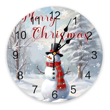 Рождественская снежная сцена Настенные часы со снеговиком Бесшумные цифровые часы для украшения дома спальни кухни Подвесные часы