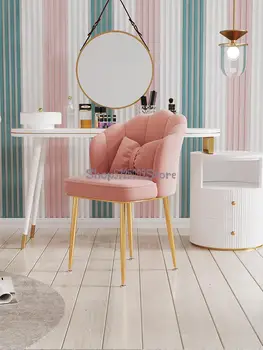 Скандинавский табурет для макияжа, легкий роскошный туалетный столик, скамейка с сетчатой красной спинкой, стул для спальни, простой маникюр, женский розовый