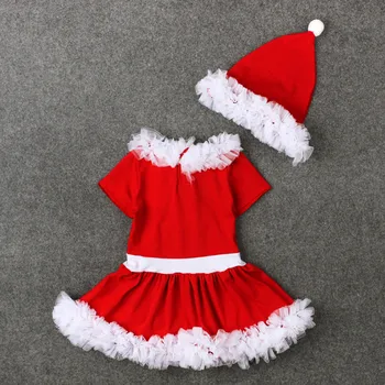 Рождественский комплект одежды для косплея, Рождественское Красное кружевное платье для девочек с коротким рукавом и шляпой, комплект одежды из 2 предметов, Рождественская вечеринка де Ниньо
