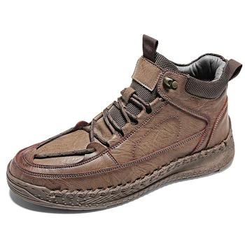 Мужская обувь из натуральной кожи, осенне-зимние мужские повседневные ботинки, молодежная спортивная обувь в британском стиле, Ветрозащитные уличные теплые плюшевые ботинки