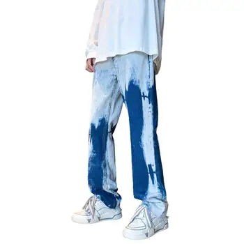 Мужские джинсы с градиентным рисунком, хай-стрит, хип-хоп, прямые мужские длинные брюки во всю длину
