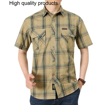 Летние Рубашки в клетку в стиле милитари, Мужские Повседневные Рубашки из 100% хлопка, однобортная сорочка Homme, армейская рубашка-карго, Размер 5XL