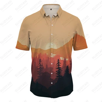 Летняя новая мужская рубашка с пейзажным 3D принтом, мужская рубашка в стиле отпуска и повседневности, мужская рубашка, модная высококачественная мужская рубашка