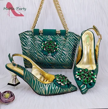 Новинка 2023 года, женская обувь и сумка темно-зеленого цвета, горячие сандалии с острым носком, специальные поступления для вечеринки в саду