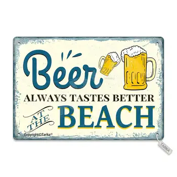 Пиво на пляже всегда вкуснее, 20X30 см, Железная художественная вывеска в стиле ретро для дома, кухни, ванной, фермы, сада, Гаража