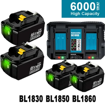 BL1850 18V 6.0Ah Сменный Аккумулятор + 6A 9A 7,2V ~ 18V Зарядное Устройство для Makita BL1815 BL1830 BL1840 BL1850 LXT400 DC18RA DC18RC