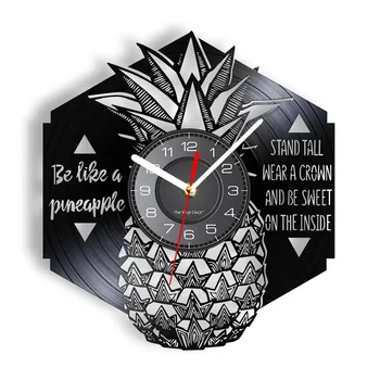 Настенные часы с виниловой пластинкой в стиле ретро с ананасом для кухни, столовой, музыкального альбома с тропическими фруктами, домашнего декора, настенных часов