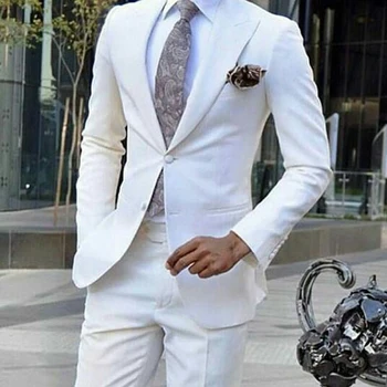 Белый свадебный смокинг для жениха с остроконечным лацканом, приталенные мужские костюмы, модный дизайн, деловая одежда, 2 предмета, куртка с брюками 2023 г.