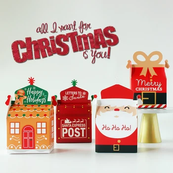 5шт Коробка Рождественских подарков с рисунком Санта-Клауса, Коробки для упаковки конфет и печенья, Рождественские Подарки для новогодней вечеринки, Украшения