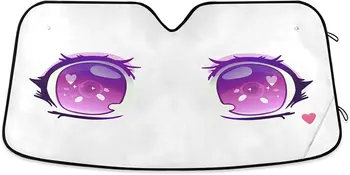 Фиолетовые аниме Кавайные глаза Солнцезащитные козырьки на лобовом стекле автомобиля Большие глаза Сердечко Солнцезащитный козырек Блокирует ультрафиолетовые лучи Защищает ваш автомобиль от прохладных солнечных лучей