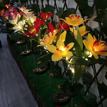 Солнечные садовые фонари, светодиодные орхидеи, Наружные IP65 Водонепроницаемые Солнечные цветочные фонари для патио, сада во дворе, Рождественского украшения