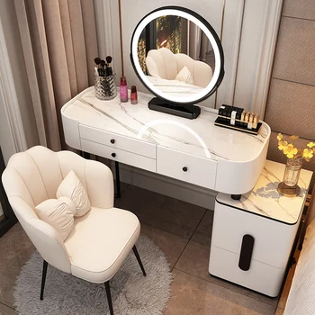 Скандинавский туалетный столик Белый письменный стол в спальне С большими выдвижными ящиками, роскошными светильниками, туалетным столиком, зеркалом, мебелью для спальни, комодом