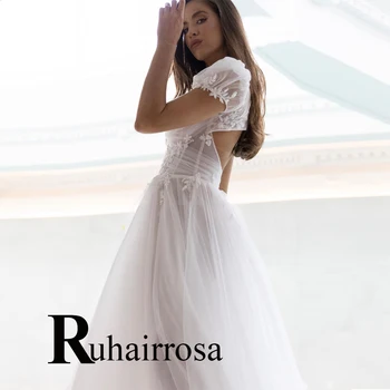 Ruhair Привлекательные свадебные платья с блестками для невесты, аппликации, иллюзия V-образного выреза, Прямая поставка, сделанные на заказ, Vestidos De Novia