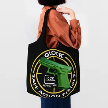 Крутая сумка для покупок из бакалеи Glocks 19, холщовая сумка-тоут с принтом, большая вместительная моющаяся сумка для пистолета из США, сумочка для пистолета