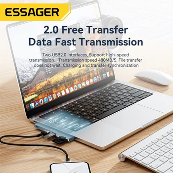 Essager Многофункциональный Расширитель-концентратор 5-в-1 для высокоскоростной док-станции с разъемом для чтения SD TF для MacBook Pro / Air 2018 - 2022