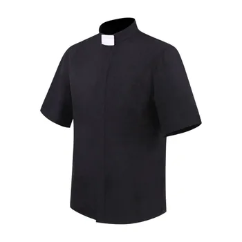 Миссионерский косплей Священника, Черные рубашки, костюм на Хэллоуин, Винтажная блузка с короткими рукавами, Рождественская блузка для вечеринки знаменитостей, сорочка 