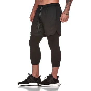 Мужские спортивные штаны для скоростных тренировок dry fitness с длинным двойным полотенцем, обтягивающие девятиточечные штаны для бега трусцой