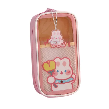 Японский пенал прозрачный, вместительный студенческий пенал, симпатичная простая канцелярская сумка для карандашей, розовый