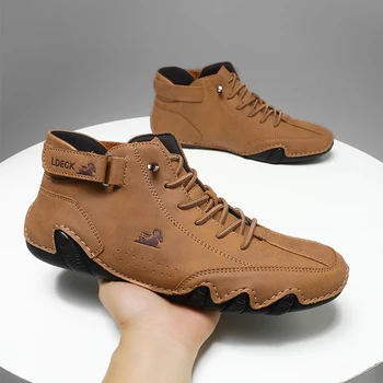 Кроссовки, мужские ботинки, повседневная обувь на шнуровке для мужчин, весна 2023, высокие уличные легкие мягкие ботинки на плоской подошве из натуральной кожи, Zapatillas Hombre