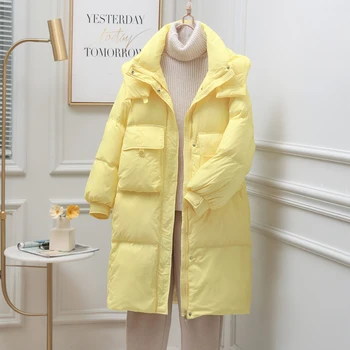 2023 Новая зимняя модная свободная пуховая куртка, женское утепленное пальто из белого утиного пуха, женская теплая длинная верхняя одежда с капюшоном, женские парки
