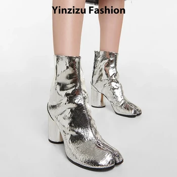2023 Г. Женские ботинки Broken Silver с раздельным носком, роскошные Брендовые Дизайнерские туфли-таби на высоком массивном каблуке, Модные Кожаные ботильоны