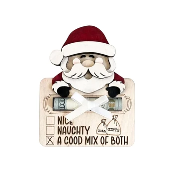 Деревянный держатель для наличных и подарочных карт Санта-Клауса W3JA Компактный дизайн с достаточным объемом для хранения, для любителей Рождества
