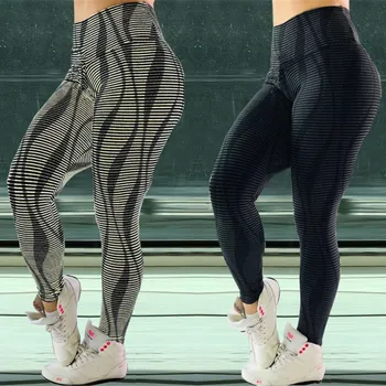 Женские эластичные штаны для йоги с 3D стереоскопическим принтом в полоску, с высокой талией, на бедрах