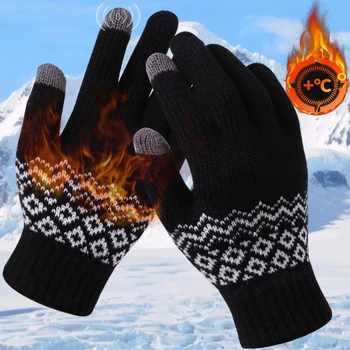 Осенне-зимние мужские вязаные перчатки с сенсорным экраном, высококачественные шерстяные Однотонные перчатки, женские варежки, теплые флисовые перчатки для верховой езды