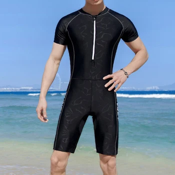Новые мужские солнцезащитные купальники с коротким рукавом, цельный водолазный костюм на молнии спереди, быстросохнущий пляжный костюм для серфинга, купальники для водных видов спорта