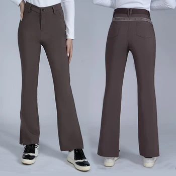 Весенне-осенние женские брюки-клеш; Тонкие эластичные женские дышащие брюки с высокой талией; Коричневые длинные брюки для гольфа; Женская одежда