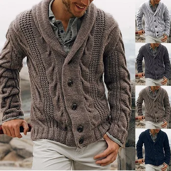 Осенне-зимний Повседневный однобортный свитер с круглым вырезом, пальто для мужчин, винтажный теплый кардиган, мужская уютная вязаная одежда