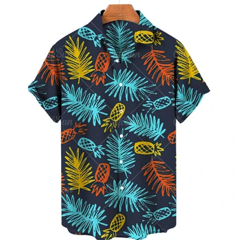 Стильные гавайские мужские рубашки с принтом ананаса и фруктов, повседневная мужская летняя свободная одежда оверсайз с коротким рукавом